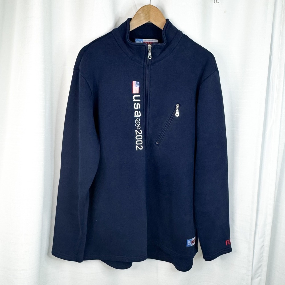 Vintage Roots USA 2002 Olympic Team Half Zip Fleece Sweatshirt Navy Large
